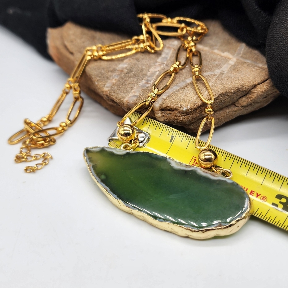 Boho Genuine Gold plated Raw Agate Stone Hypoallergenic Boho Necklace - Picture 7 of 13